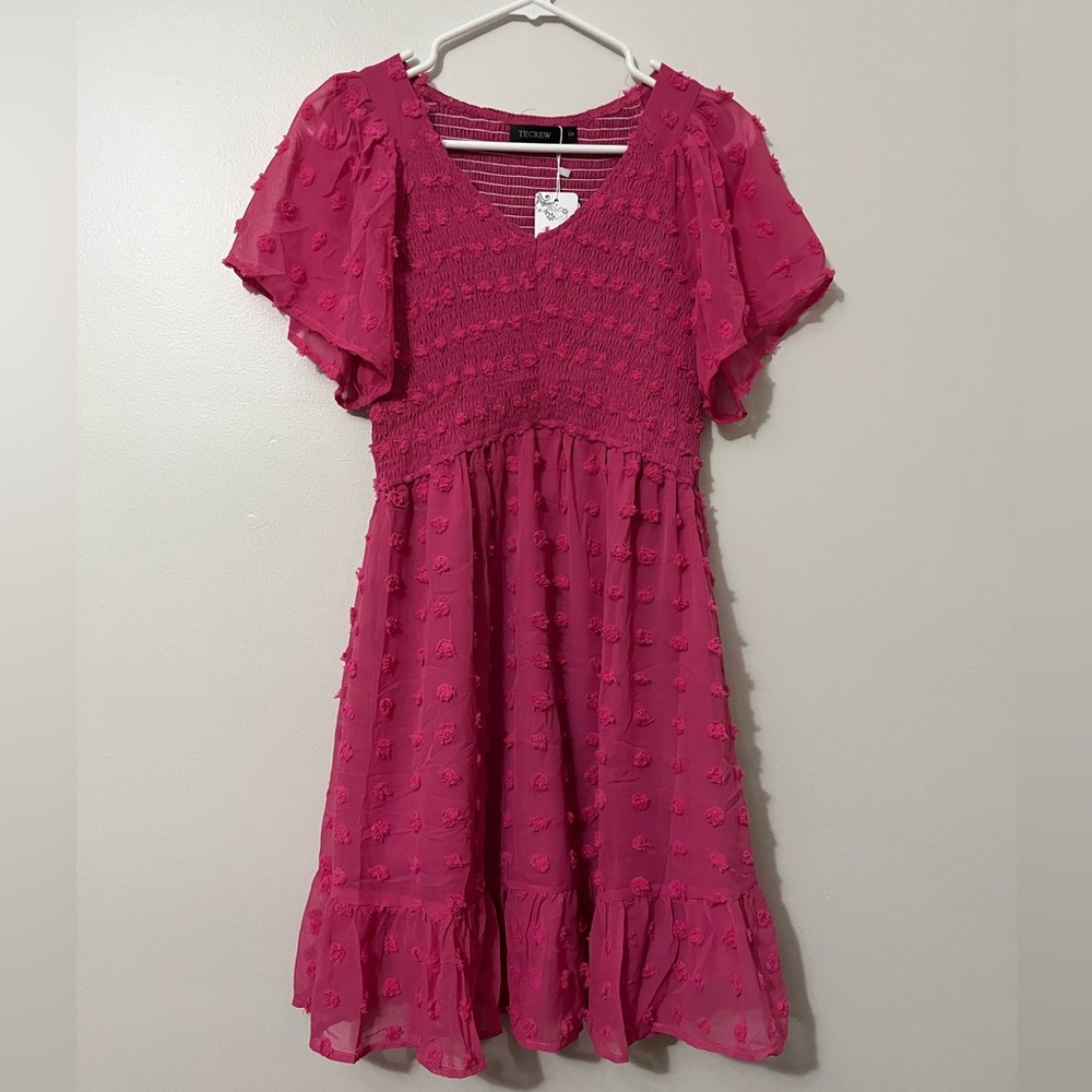 NWT Summer Swiss Dot Flowy Rosepink Mini Dress